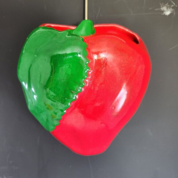 Fruit Wall Pocket Vase Set 2 Red Apple Orange Leaf Vintage Planter Hanging VTG - Picture 8 of 10